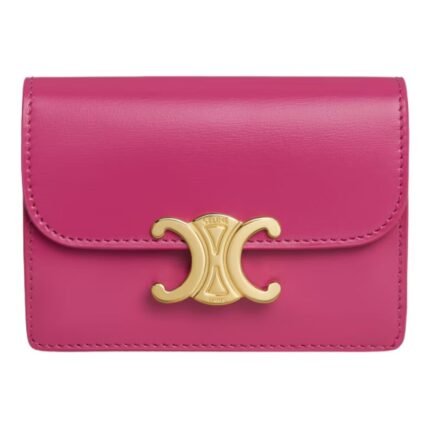 CELINE CARD HOLDER WITH FLAP TRIOMPHE IN SHINY CALFSKIN FUCHSIA
