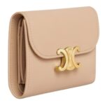 CELINE SMALL FLAP WALLET TRIOMPHE IN SHINY CALFSKIN OAT BEIGE