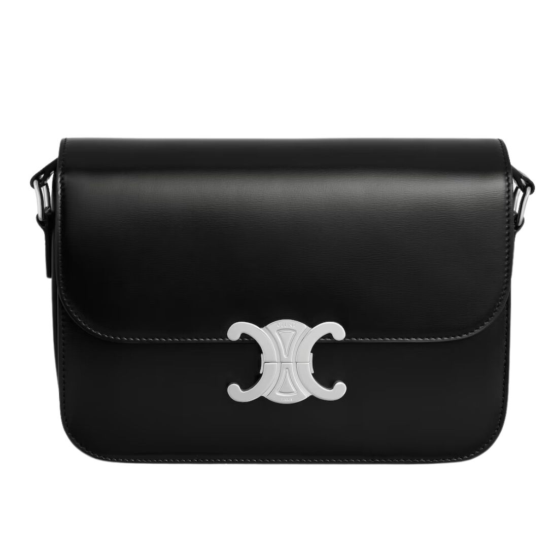 25 CELINE CLASSIQUE TRIOMPHE BAG IN SHINY CALFSKIN BLACK