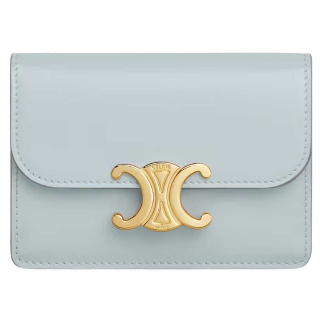 25 CELINE CARD HOLDER WITH FLAP TRIOMPHE IN SHINY CALFSKIN ICE BLUE
