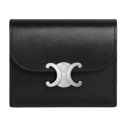 CELINE SMALL FLAP WALLET TRIOMPHE IN SHINY CALFSKIN BLACK