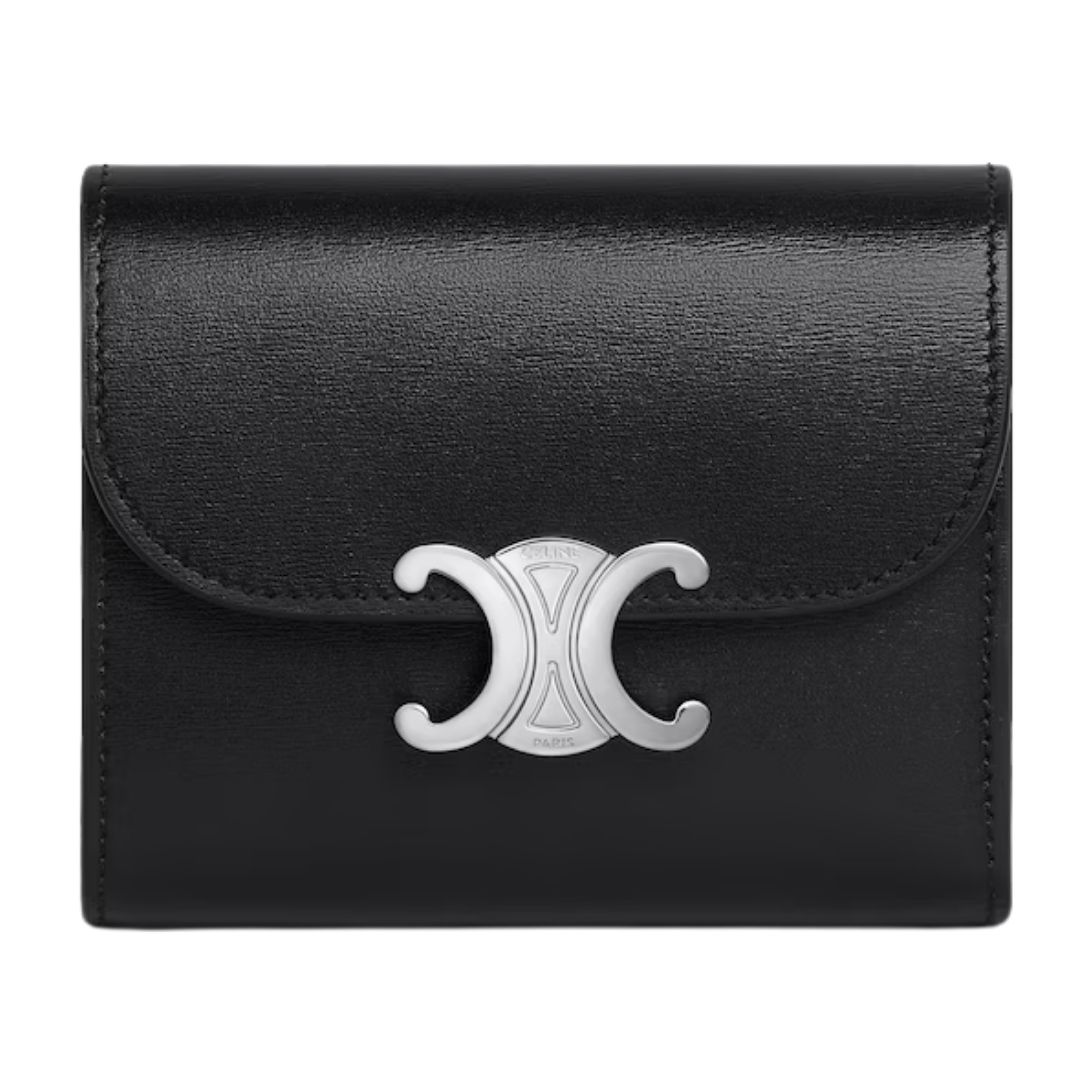 25 CELINE SMALL FLAP WALLET TRIOMPHE IN SHINY CALFSKIN BLACK