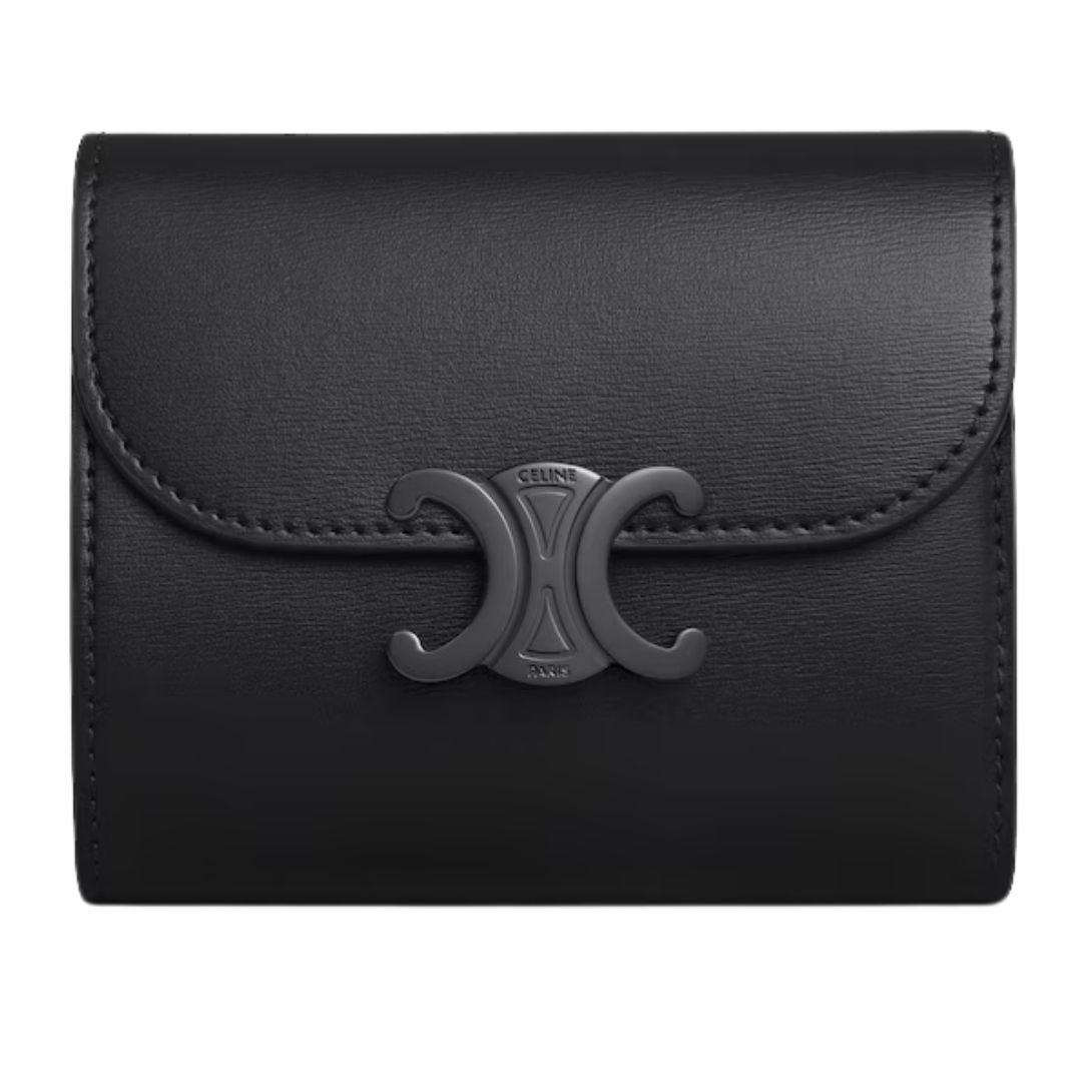 29 CELINE SMALL FLAP WALLET TRIOMPHE IN SHINY CALFSKIN BLACK