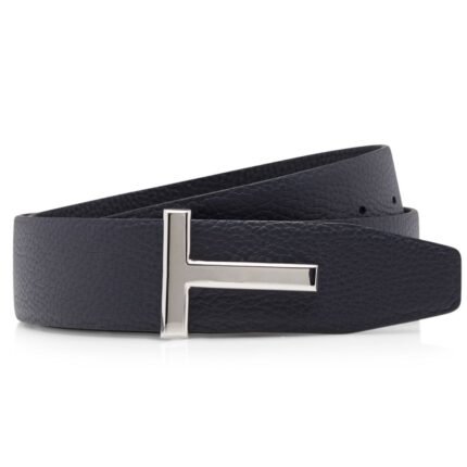 TOM FORD GRAIN LEATHER T ICON BELT DARK NAVY