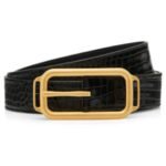TOM FORD PRINTED CROC STADIUM BUCKLE BELT RIFLE GREEN