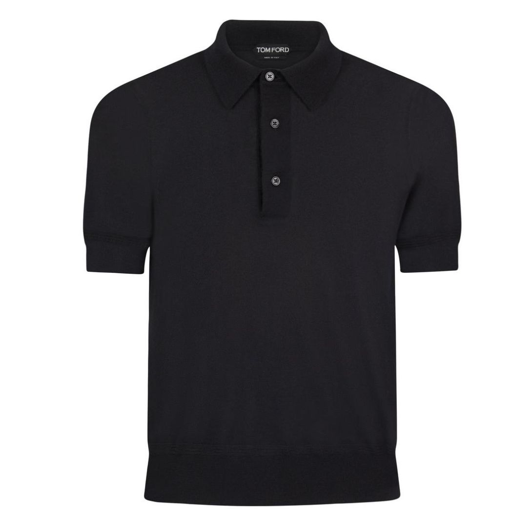 3 TOM FORD FINE GAUGE CASHMERE SILK POLO BLACK