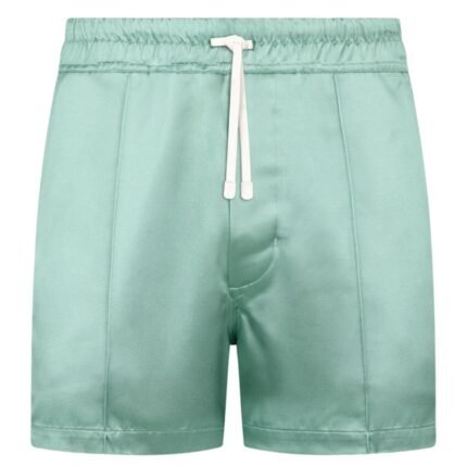 TOM FORD SHINY RAYON SATIN SHORTS WITH PIPING JADE