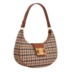 CELINE MEDIUM AVA TRIOMPHE BAG IN TARTAN TEXTILE AND CALFSKIN