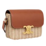 CELINE TEEN TRIOMPHE BAG IN WICKER AND NATURAL CALFSKIN