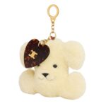 CELINE TRIOMPHE POM POM KEYRING WITH HEART IN SHEARLING AND ACETATE WITH GOLD FINISHING