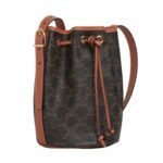 CELINE SMALL DRAWSTRING BAG IN TRIOMPHE CANVAS AND CALFSKIN