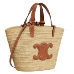 CELINE TEEN SUPPLE CLASSIC PANIER IN RAFFIA AND CALFSKIN