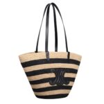 CELINE STRIPED COUFFIN CLASSIC PANIER IN RAFFIA AND CALFSKIN