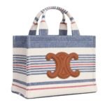 CELINE SMALL CABAS THAIS IN STRIPED TEXTILE AND CALFSKIN