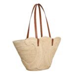 CELINE CLASSIC PANIER MEDIUM BRAIDED TRIOMPHE IN RAFFIA AND CALFSKIN