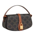 CELINE CLUTCH ON STRAP TABOU IN TRIOMPHE CANVAS AND CALFSKIN TAN