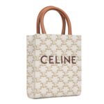 CELINE MINI VERTICAL CABAS IN TRIOMPHE CANVAS WITH PRINT WHITE