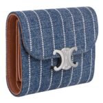 CELINE SMALL FLAP WALLET TRIOMPHE IN STRIPED DENIM WITH STRASS
