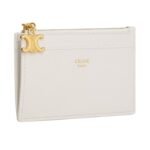 CELINE ZIPPED CARD HOLDER TRIOMPHE CHARMS IN GRAINED CALFSKIN RICE