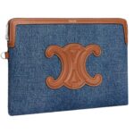 CELINE SMALL POUCH WITH STRAP IN DENIM AND CALFSKIN