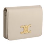 CELINE TRIOMPHE COMPACT WALLET IN SHINY CALFSKIN LIGHT STONE