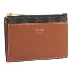 CELINE ZIPPED CARD HOLDER IN TRIOMPHE CANVAS AND LAMBSKIN TAN
