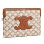 CELINE SMALL POUCH WITH STRAP IN TEXTILE WITH TRIOMPHE PRINT AND CALFSKIN