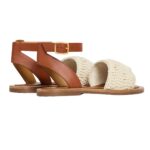 CELINE LYMPIA SANDAL IN TRIOMPHE MACCRAMÉ COTTON AND CALFSKIN ECRU-TAN