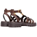 CELINE CLEA TRIOMPHE GLADIATOR SANDAL IN CALFSKIN VEGETAL TANNING DARK BROWN