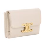 CELINE COMPACT WALLET WITH COIN TRIOMPHE IN SHINY CALFSKIN PALE BEIGE