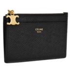 CELINE ZIPPED CARD HOLDER TRIOMPHE CHARMS IN SHINY CALFSKIN BLACK