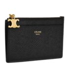 CELINE ZIPPED CARD HOLDER TRIOMPHE CHARMS IN SHINY CALFSKIN BLACK