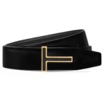 TOM FORD GRAIN LEATHER INSERT BUCKLE T BELT BROWN
