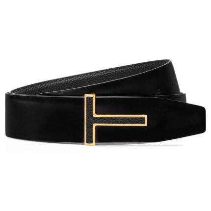 TOM FORD GRAIN LEATHER INSERT BUCKLE T BELT BLACK
