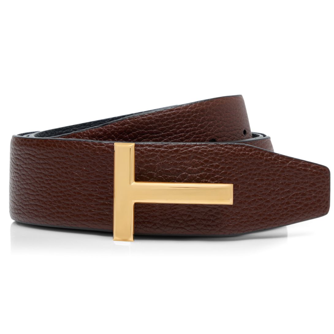3 TOM FORD GRAIN LEATHER T ICON BELT BROWN