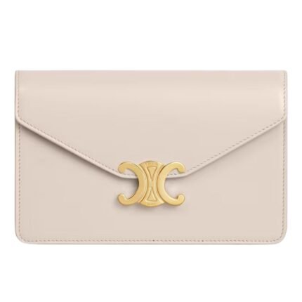 CELINE WALLET ON CHAIN MARGO IN SHINY CALFSKIN PALE BEIGE