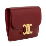 CELINE CARD HOLDER WITH FLAP TRIOMPHE IN SHINY CALFSKIN DARK RUBY