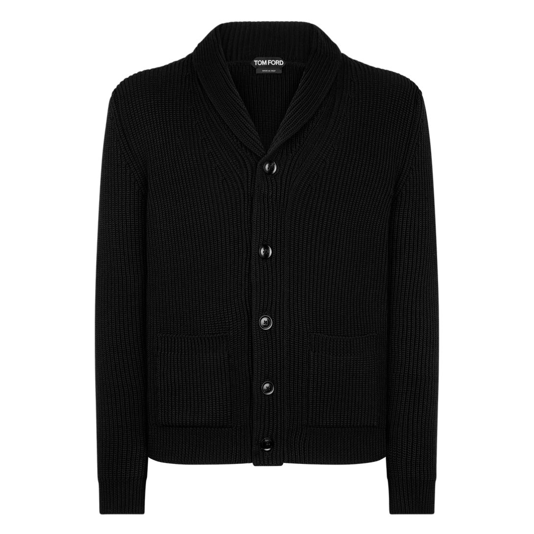 4 TOM FORD SILK MERINO SHAWL COLLAR CARDIGAN BLACK