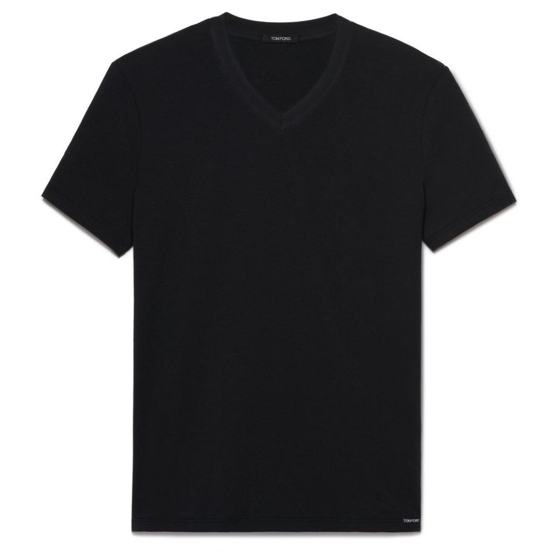 4 TOM FORD COTTON V NECK T SHIRT BLACK