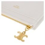 CELINE ZIPPED CARD HOLDER TRIOMPHE CHARMS IN GRAINED CALFSKIN RICE