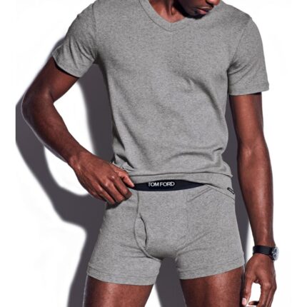 TOM FORD COTTON V NECK T SHIRT GREY