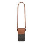 CELINE PHONE POUCH WITH FLAP IN TRIOMPHE CANVAS AND LAMBSKIN TAN