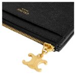 CELINE ZIPPED CARD HOLDER TRIOMPHE CHARMS IN SHINY CALFSKIN BLACK