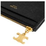 CELINE ZIPPED CARD HOLDER TRIOMPHE CHARMS IN SHINY CALFSKIN BLACK
