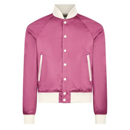 TOM FORD SHINY RAYON SATIN BOMBER WITH CONTRAST PIPING CHAMPAGNE