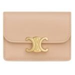 CELINE CARD HOLDER WITH FLAP TRIOMPHE IN SHINY CALFSKIN DARK RUBY