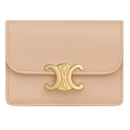 CELINE CARD HOLDER WITH FLAP TRIOMPHE IN SHINY CALFSKIN OAT BEIGE