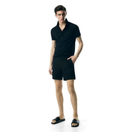 TOM FORD SILK BLEND PIQUET POLO BLACK