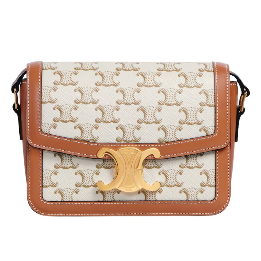 5 CELINE TEEN TRIOMPHE BAG IN TRIOMPHE CANVAS AND CALFSKIN WHITE
