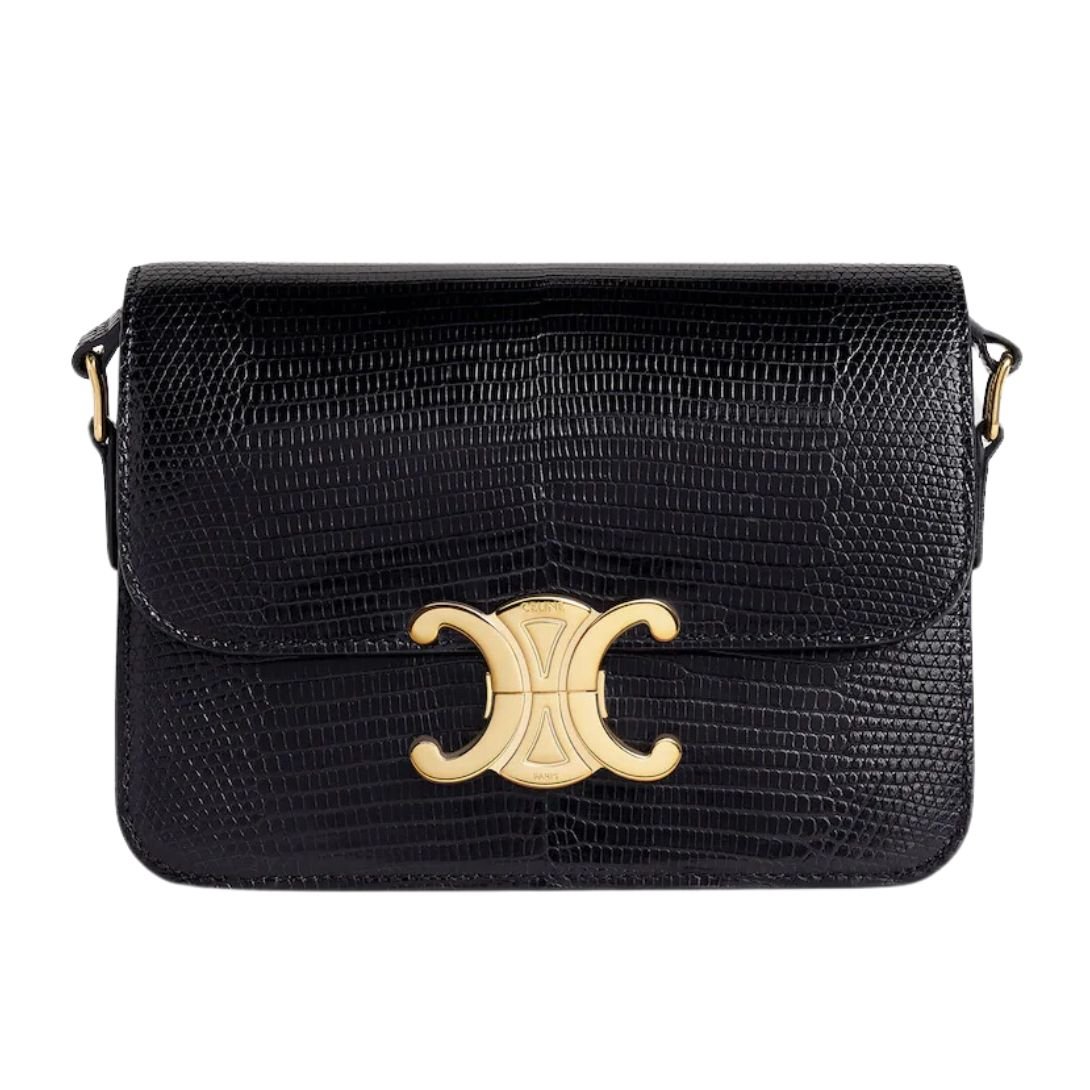 5 CELINE TEEN TRIOMPHE BAG IN LIZARD BLACK